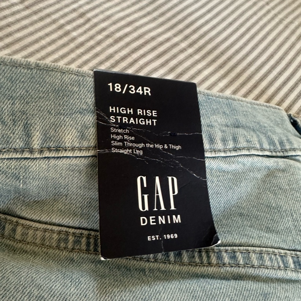 New GAP Light Blue High Rise Straight Denim Jeans 18/34 Ladies